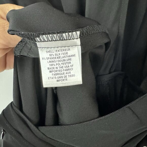 Milly Silk V Neck 3/4 Sleeve Pleated Belted Pant Jumpsuit Dressy Black Size 0 - Picture 11 of 16